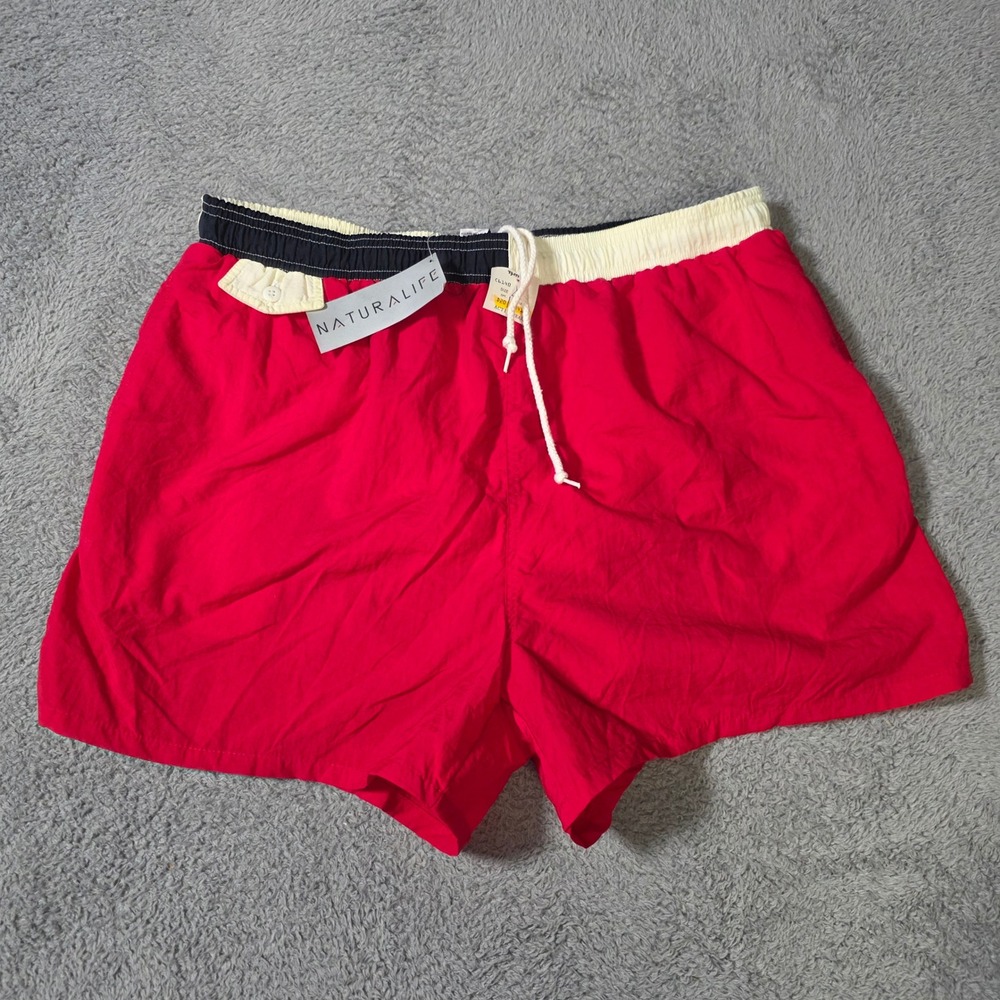 Naturalife‎ Mens XL Swim Trunks Red Colorblock Waist Nylon Mesh Lined Shorts